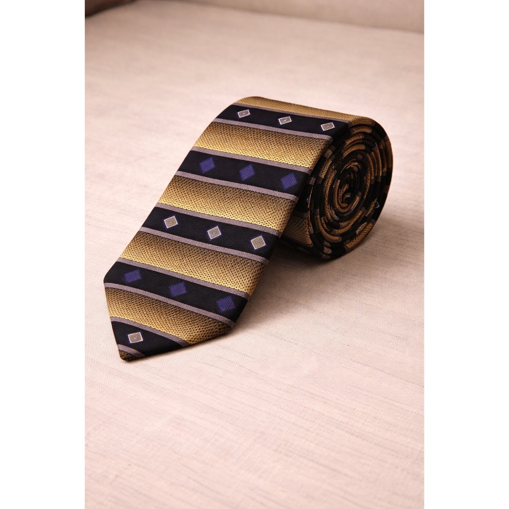 Louis Roth Silk Tie Gold Black Geometric Wave Men Necktie